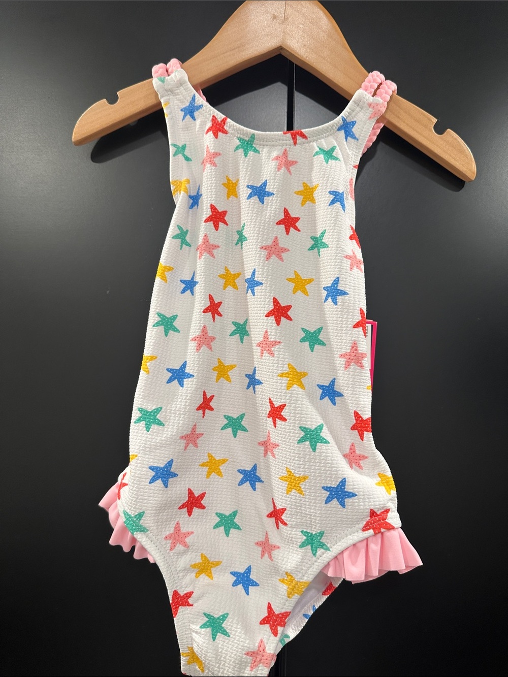 Andy & Evan Girls Starfish One Piece Swimsuit White Pink Ruffle UPF 50+ 2T NEW